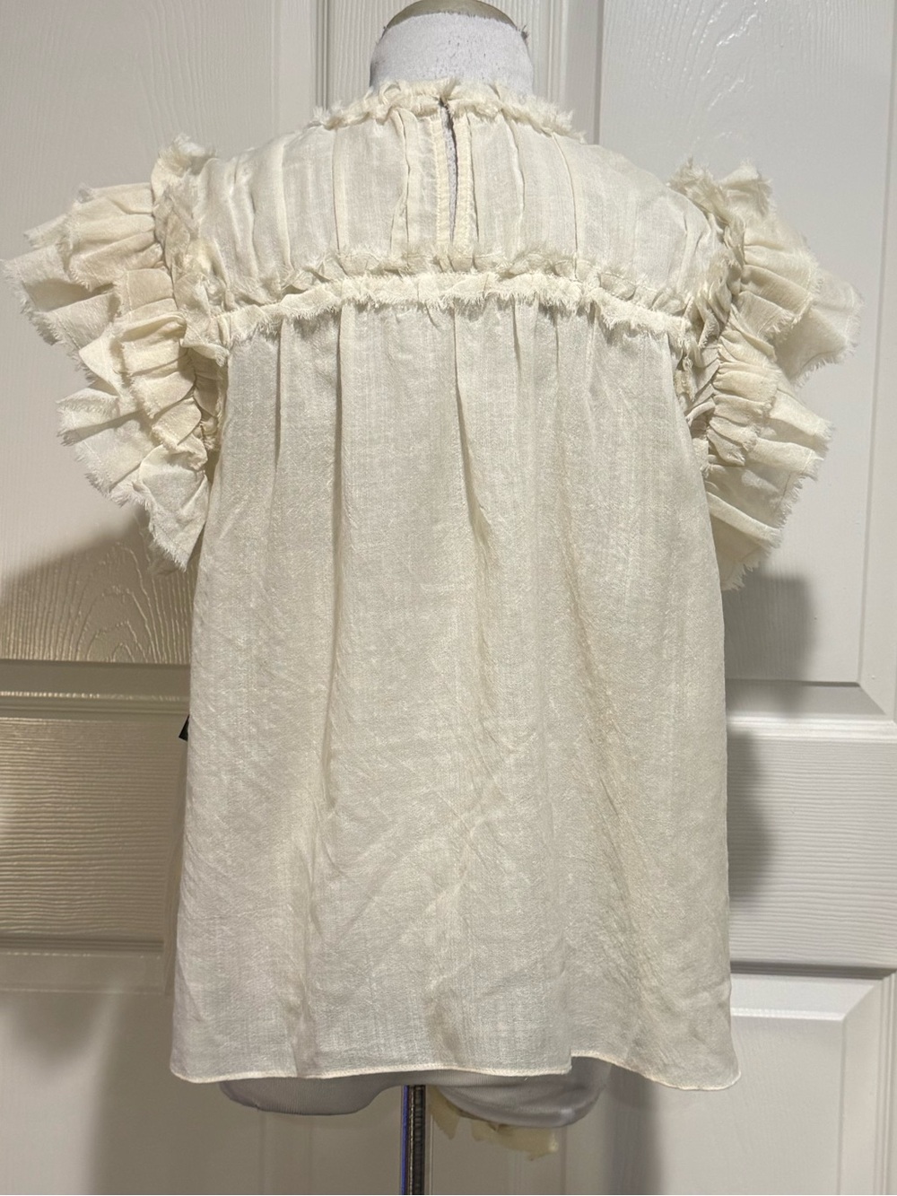 NWT! Ulla Johnson Esme frayed ruffled wool-gauze blouse - Picture 4 of 9